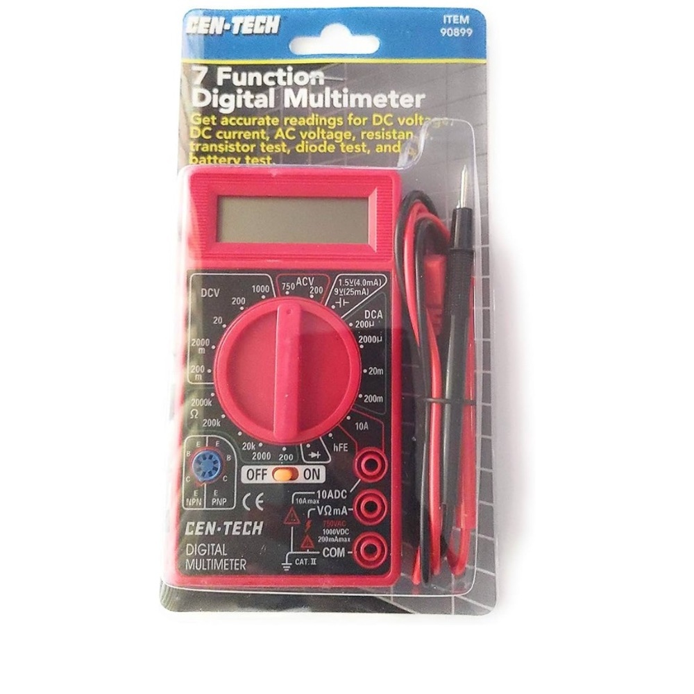 Cen-Tech 7 Function Digital Multimeter - Red